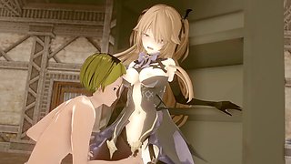 3D hentai cartoon featuring Fischl from Genshin Impact with plenty of action