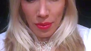 Blonde with Big Boobs Gives Blowjob to Her Dildo on Liv more