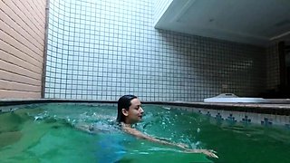 Hot Brunette's Naughty Motel Pool Solo Show