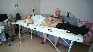 Mother-in-law Sucks and Jerks off My Dick on the Massage Table and Swallows Cum