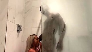 Big tittied blonde rammed by black lover in the shower