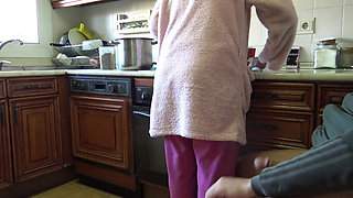 CFNM - Horny MILF Swallows His Cum After Masturbating