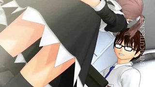 Horny 3D hentai maid sucking dick