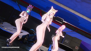 [mmd] Girl Crush - Drive Ahri Seraphine Akali Hot Naked Dance League of Legends Hentai