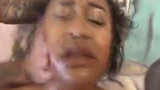 Black Ghetto Whore Gagging On White Dicks In A Threesome