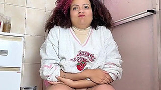 Chubby Girl Can't Stop Farting in Toilet with Belly Ache