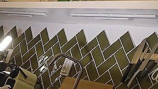 Flexible Hot Wife in the Kitchen Does Gym Training at Home by Spreading Legs and Taking Her Panties off Under Her Mini Skirt