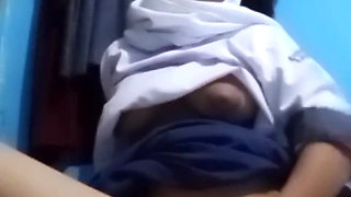 Hijab High School After School Masturbation with Long Eggplant