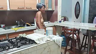 I Catch My Stepsister in the Kitchen Dancing Very Sexy Semi Naked -porn in Spanish.