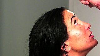 Facial for brunette after POV blowjob