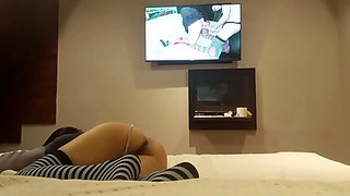 My friend dresses as a woman and sticks his penis in me, brunette, Latina, big arse, natural tits, big shaft