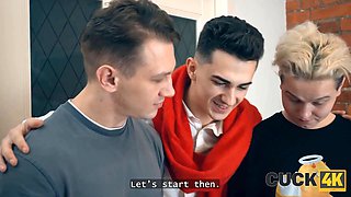 Cuck4k. Double Penetration threesome with hot russian dark haired and two strangers