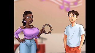 Wild public lovemaking scene from Summertime Saga featuring college girls with big assets