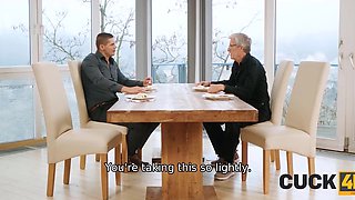Gramps agreed to let younger dude to fuck his thicc wife in front of him