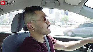 Splendid asian blonde with round tits gets fucked with passion by a stranger uber driver