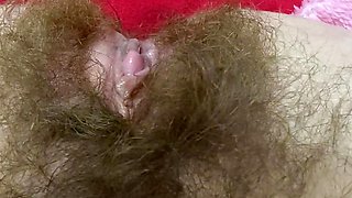 Pulsating clitoris orgasm closeup pov hairy pussy