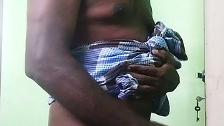 Mature man handjob in bedroom enjoying