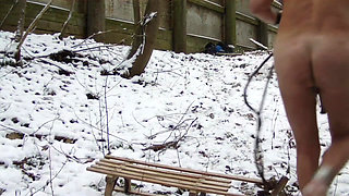 Maximum Kinky and naked outdoor in the Snow riding Bob as Slave Crossdresser
