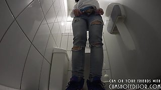 Young College Brunette Playing Around In The Toilet