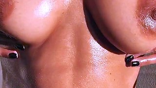 Glamour babe with big boobs masturbates in lingerie