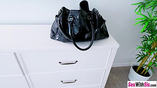 Petite teenage stepsister giving a blowing off