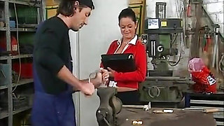Secret sex at work with hot brunette secretary and cock craving