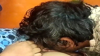Licking girlfriend pussy in bedroom