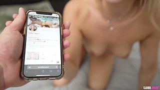 Hot blondie Evelyn lets him cum into her mouth after fucking POV