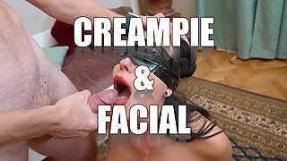 Busty Maid's First Day: Naked Man, Cock Washing with Blowjob, Night Surprise Sex with Creampie