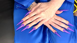 New Longer Shape and New Purple Color, Claws, Long Flexible Fingers Wide Palm, Silk Pantsuit on Me