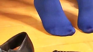 Blue Tights, Mary Jane Heels & Shoeplay Fetish Tease