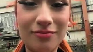 Petite amateur redheaded teen pisses and sucks cock