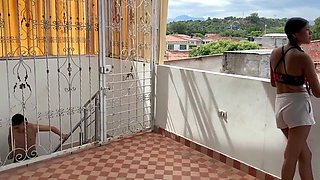 I Give My Stepsister A Nice Fuck On The Terrace Railings In Exchange For Opening The Terrace Railing So She Can Go Down