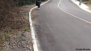 My stepmother in transparent pants without panties showing off on the street.