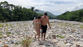 I have OUTDOOR sex with my boyfriend after we get stranded on a deserted island and he ends up pouring all his juicy milk into my pussy.