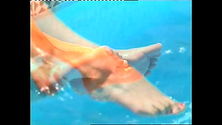 Beautiful Vintage MILF Shows off Her Perfect Feet with Nail Polish in the Pool