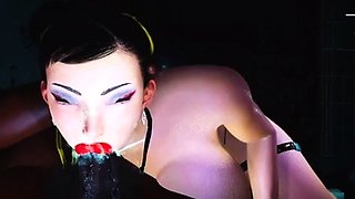 Chun-Li gets a mouthful of cum then sucks on a huge sweaty