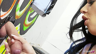 Big Tits Inked Bombshell Cougar Kerry Louise get Fucked by Stranger at Glory Hole on Toilette