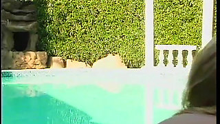 Two horny lesbians pleasuring outdoor in the swimming pool