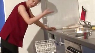 Blonde milf pussy fucking cock sucking in the kitchen