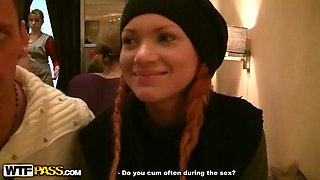Redhead slut in public toilet fuck