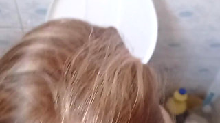 Sucking His Cock While on the Toilet
