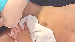 Female Hands Work Deep on His Post-gym Body Birds Eye View
