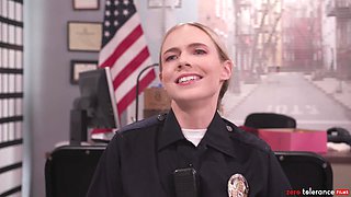BBC cops fuck blonde Rebel Rhyder in police office gangbang