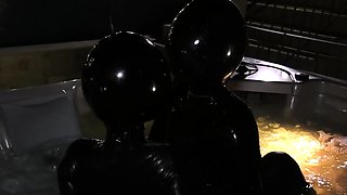 Latex slut solo anal masturbation