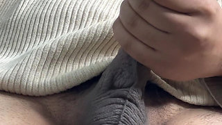 Hot asian men creampie and jerked off on the couch let hher wife watch him