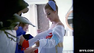 Hot teenie costume play queens share cock in fffm 4 way