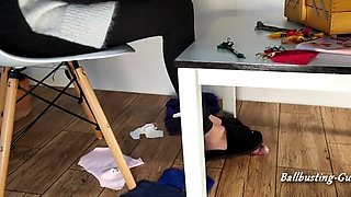 Unaware Crush – Black Fluffy Slippers, Cock Crush, While