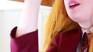 18 Year Old Victoria Greene Sucks Cock And Gets Her Uniform Soaked Under The Milking Table