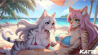Furry girls nude and bikini at beach part 1 (Ai model)